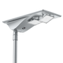 Solar LED Area Light with Tiltable Lenses - 60W mounted on pole with adjustable dual light panels and solar panel top.