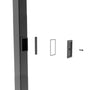 Square steel light pole 5 inch with handhole cover, rain cover, gasket, and mounting screw components displayed separately