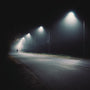 Solar LED Area Light with Tiltable Lens - 30W illuminating a dark road with bright, focused light at night.