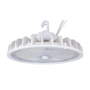 White UFO LED High Bay light fixture with hook and cords for high-ceiling installation, MaxLite Eco Gen 3 model