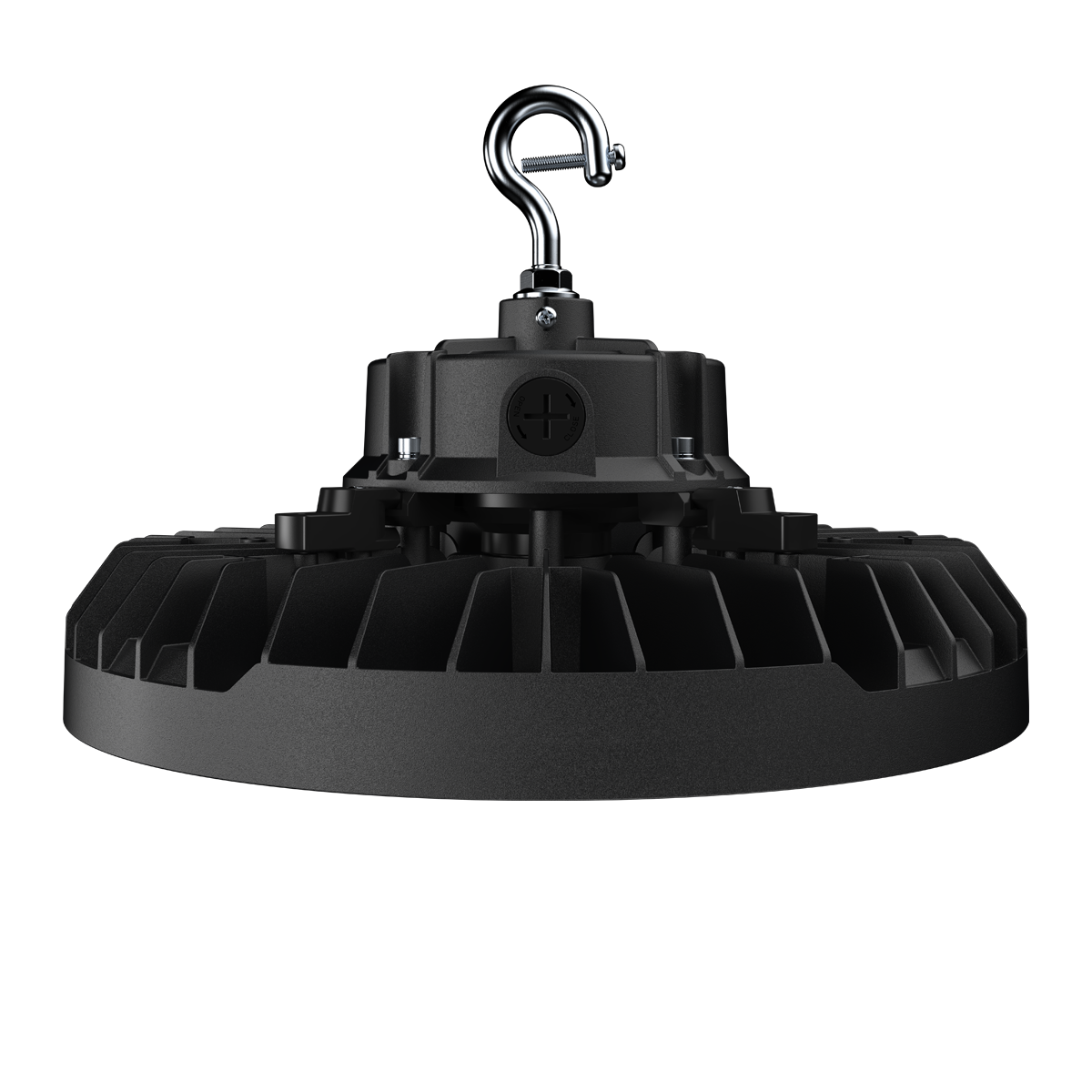 UFO LED High Bay 3 CCT 150 120 100W with hook mount and durable black die-cast aluminum housing