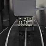 Close-up of power settings dial on UFO LED High Bay – 240/155/115/65W showing wattage options for lighting control