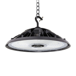 UFO LED High Bay 240/155/115/65W light fixture with chain mount for industrial and commercial lighting applications