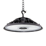 UFO LED High Bay 150/120/100W industrial light fixture with hanging chain for warehouse and commercial lighting