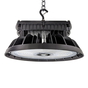UFO LED High Bay 310/270/240W industrial light fixture with heat sink and hanging chain mount for large spaces