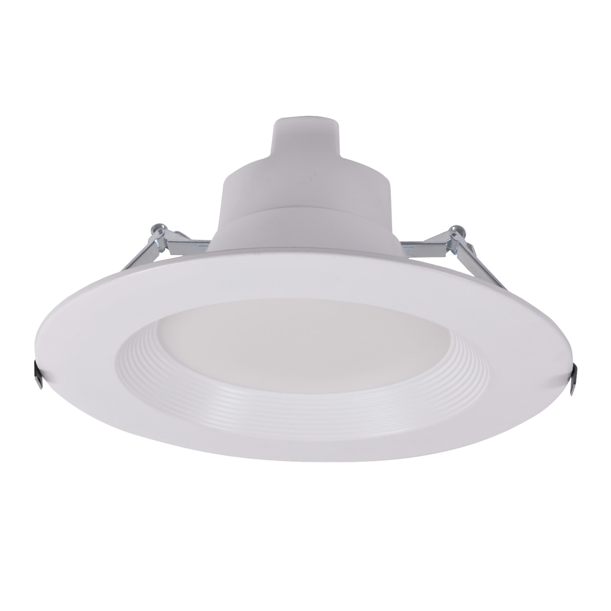 Universal High Lumen LED Downlight with white baffle trim and adjustable wattage and color temperature settings