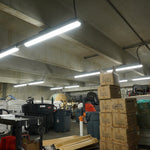 8ft LED Vapor Tight industrial lighting installed in a storage area with stacked boxes and equipment
