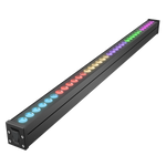 RGBW LED Linear Wall Washer Light showing vibrant, multicolored LED light in a sleek black aluminum housing.