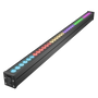 RGBW LED Linear Wall Washer Light showing vibrant, multicolored LED light in a sleek black aluminum housing.