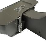Close-up of LED Architectural Shoebox Light 240W showing dark bronze metal housing and latch mechanism.