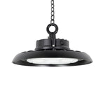 Value UFO LED High Bay light fixture with black housing and hook mount for high ceiling industrial spaces