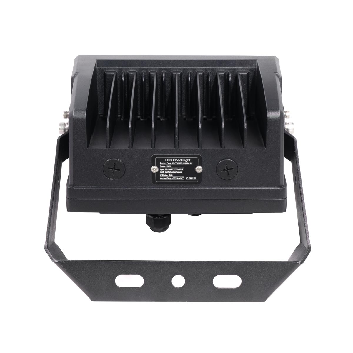 Selectable FL Series LED Flood Light in black with mounting bracket and heat dissipation fins visible from front angle