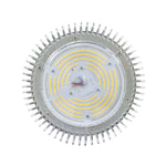 Top view of LED High Bay Retrofit Lamp E39 150W with circular array of yellow LED chips and metal heat sink fins