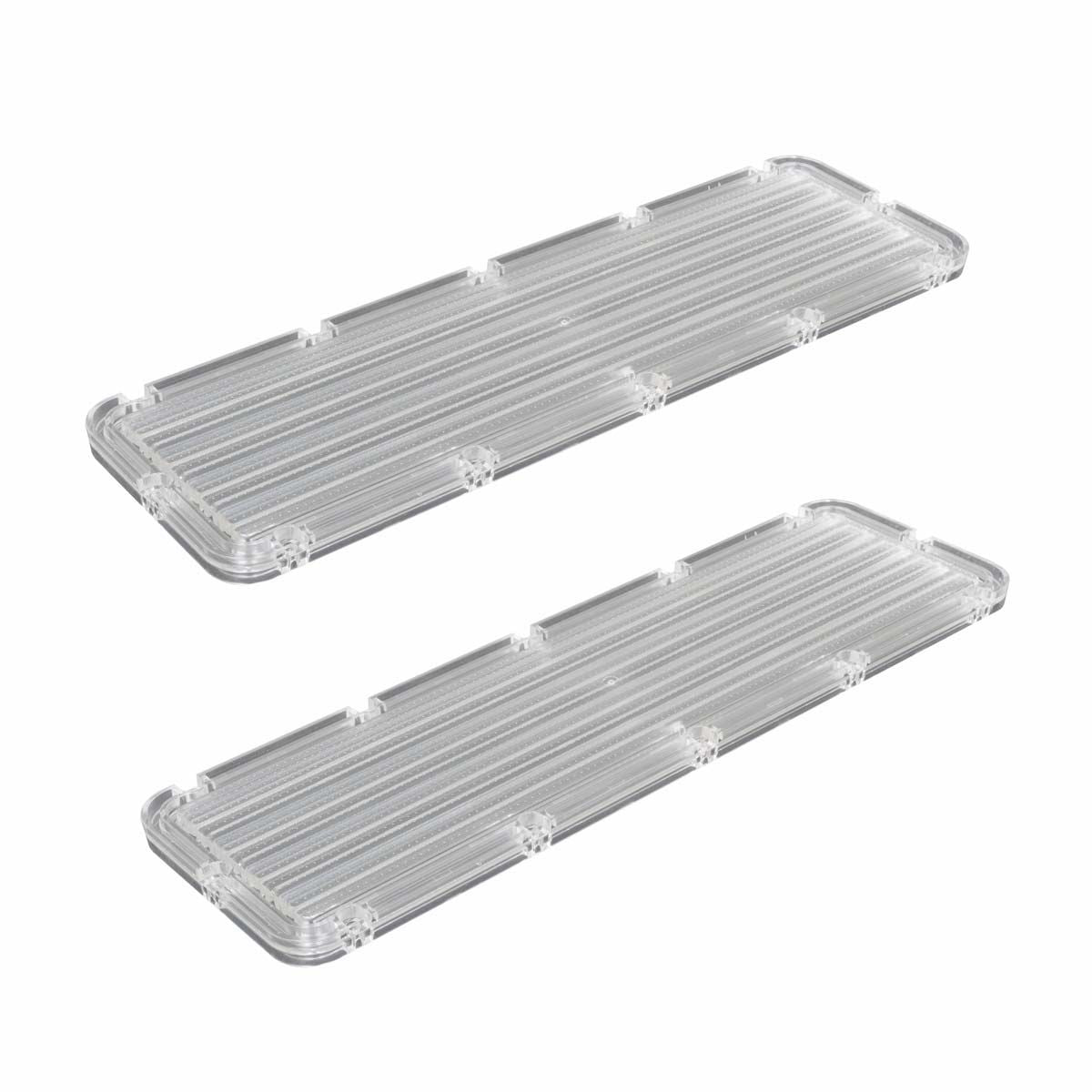 Two clear rectangular lenses for the 25x85 2-Lens Upgrade Kit designed for narrow light distribution angles