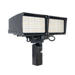 Selectable FL Series LED Flood Light with dual heads and adjustable mounting bracket for versatile commercial lighting applications