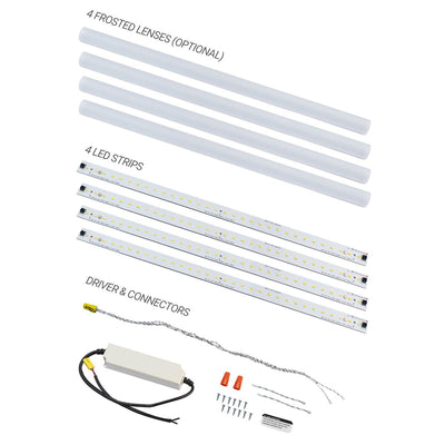 2x4 Magnetic LED Retrofit Kit - Four 2ft Strips - 35W / up to 5,500 lumens - 4 Kits