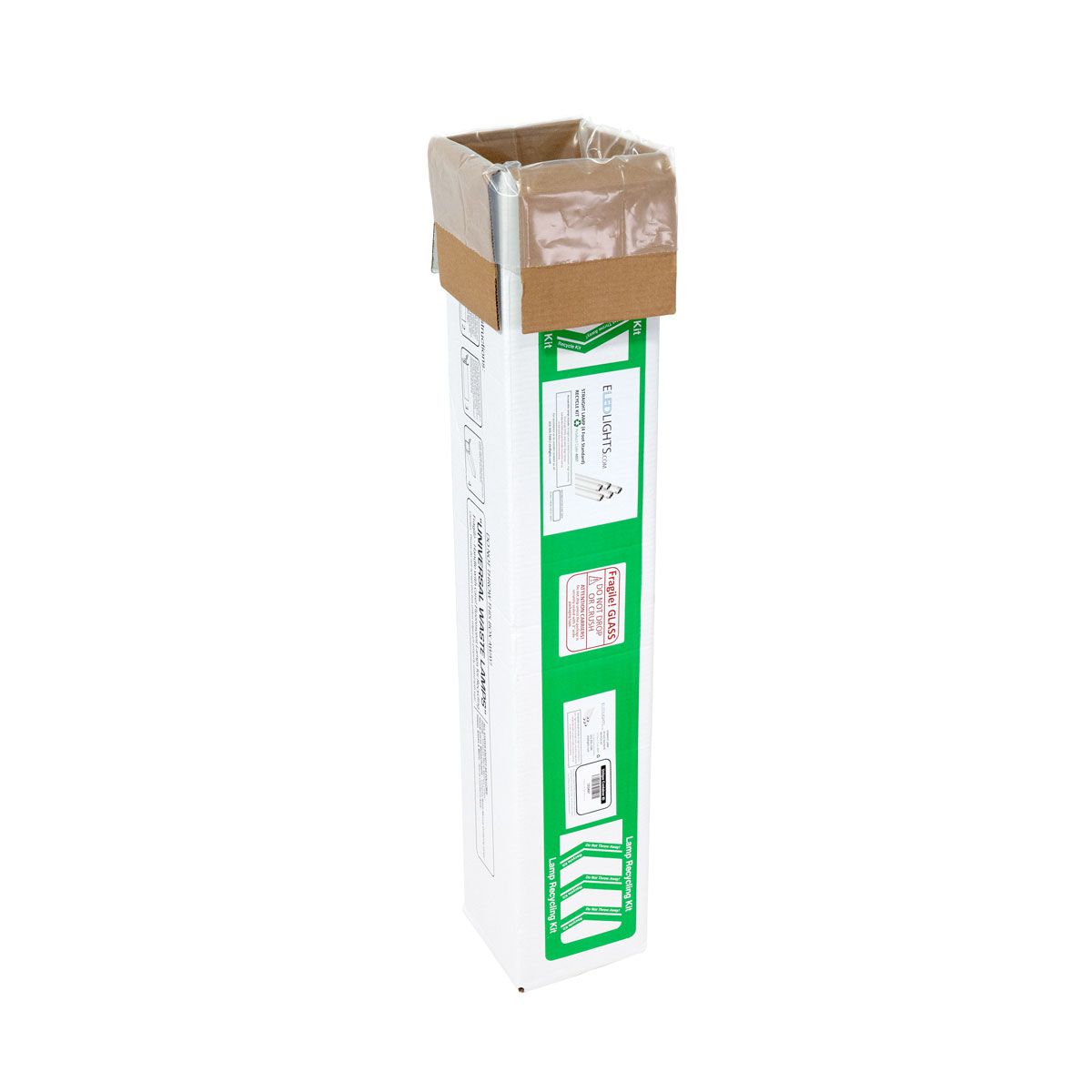 Recycling Kit for 4ft Fluorescent Tubes with mercury-proof liner and prepaid return shipping label for easy disposal