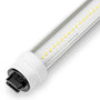 Close-up of 8ft LED Tube 42W 6,930 lumens R17D HO with visible LED chips and connector end for high output lighting.