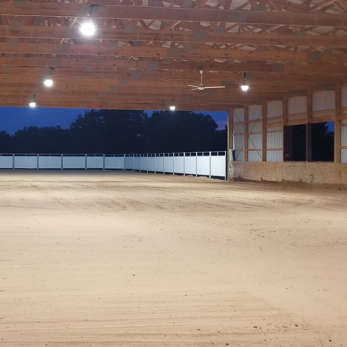 Refurbished High Power 450W Dimmable LED High Bay lights illuminating a large indoor arena with bright white light