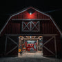 Red barn illuminated at night by LED Barn Light with Photocell - 27W mounted above the entrance.