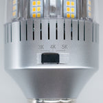 Close-up of LED Bollard Retrofit 3 CCT E26 14W showing color temperature settings switch for 3K, 4K, and 5K options