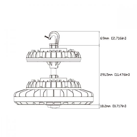 Technical drawing of Emergency Battery Backup 16W 90min with detailed height and component measurements