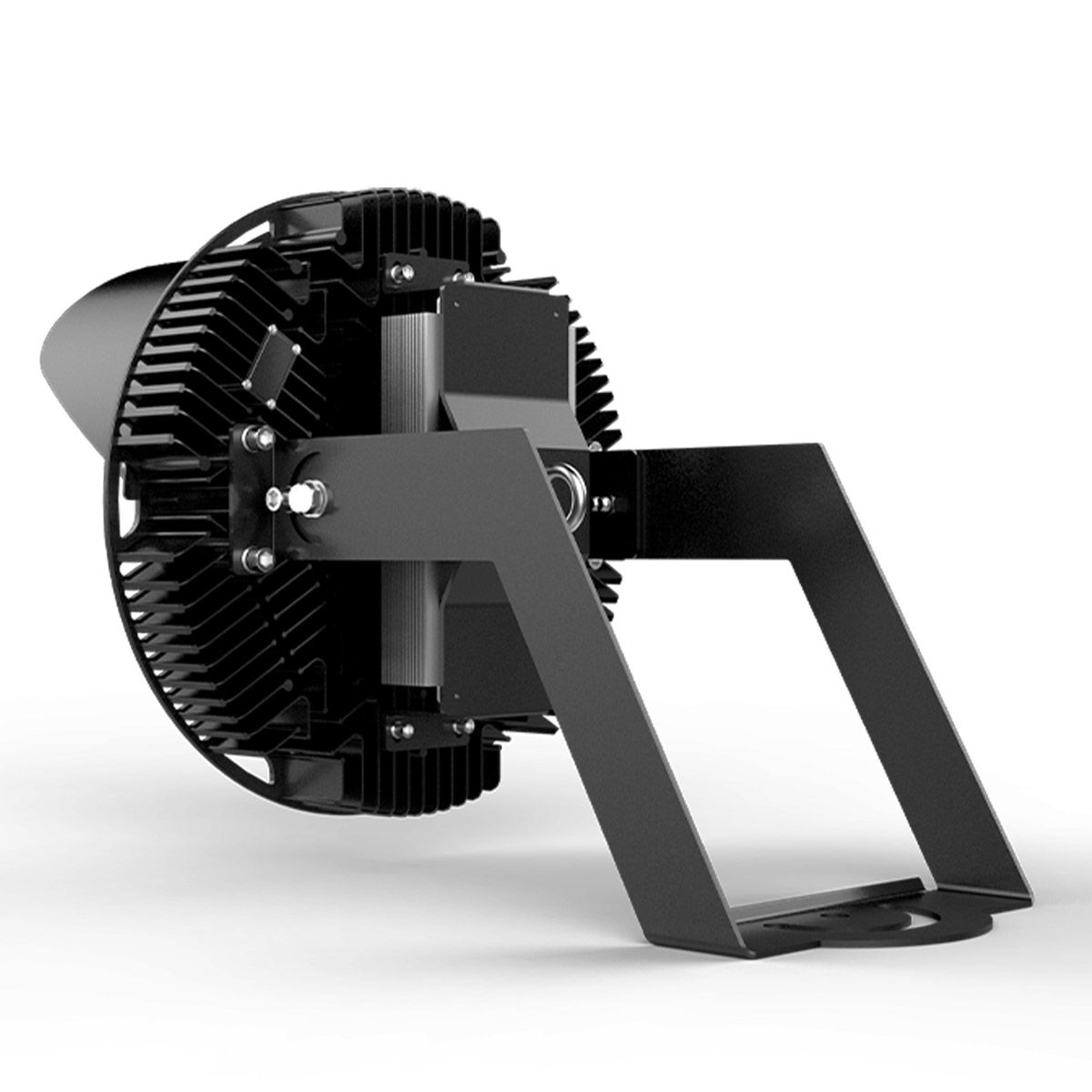 LED Flood Light - Swappable Optics - 600W with durable mounting bracket for versatile outdoor lighting applications.