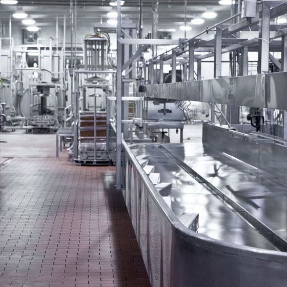 Clean industrial workspace illuminated by bright overhead lighting ideal for Washdown LED High Bay – NSF – 150W use