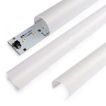 Isotropic Diffusion Lens for 2ft sections shown with LED strip diffuser components on white background