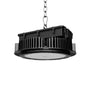 Refurbished High Power 450W Dimmable LED High Bay light with black heat sink and chain mount against white background