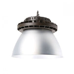 Modern industrial light fixture featuring a large aluminum reflector ideal for efficient lighting distribution