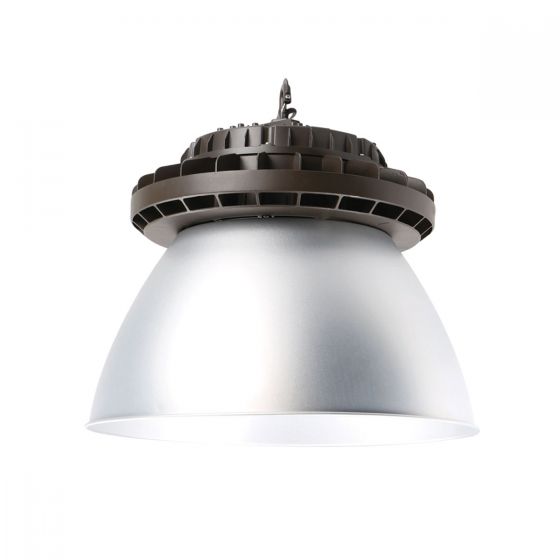 Modern industrial light fixture featuring a large aluminum reflector ideal for efficient lighting distribution