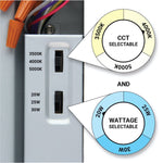 Close-up of 1x4 Backlit LED Panel control switches for selectable CCT and wattage settings