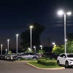 LED Shoebox Area Light 300W 42,000 lumens illuminating a parking lot with bright cool white outdoor lighting