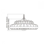 Technical drawing of a Motion Sensor for High Lumen High Bays showing dimensions and design details in black and white line art.