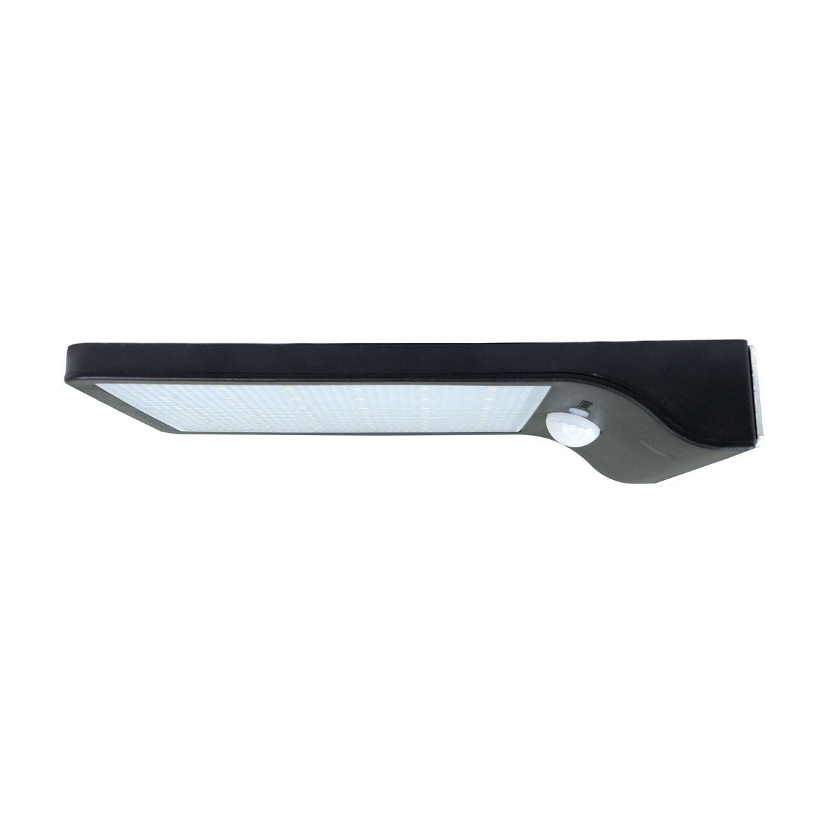 Slim black Solar LED Security Motion Light with integrated motion sensor and solar panel on top