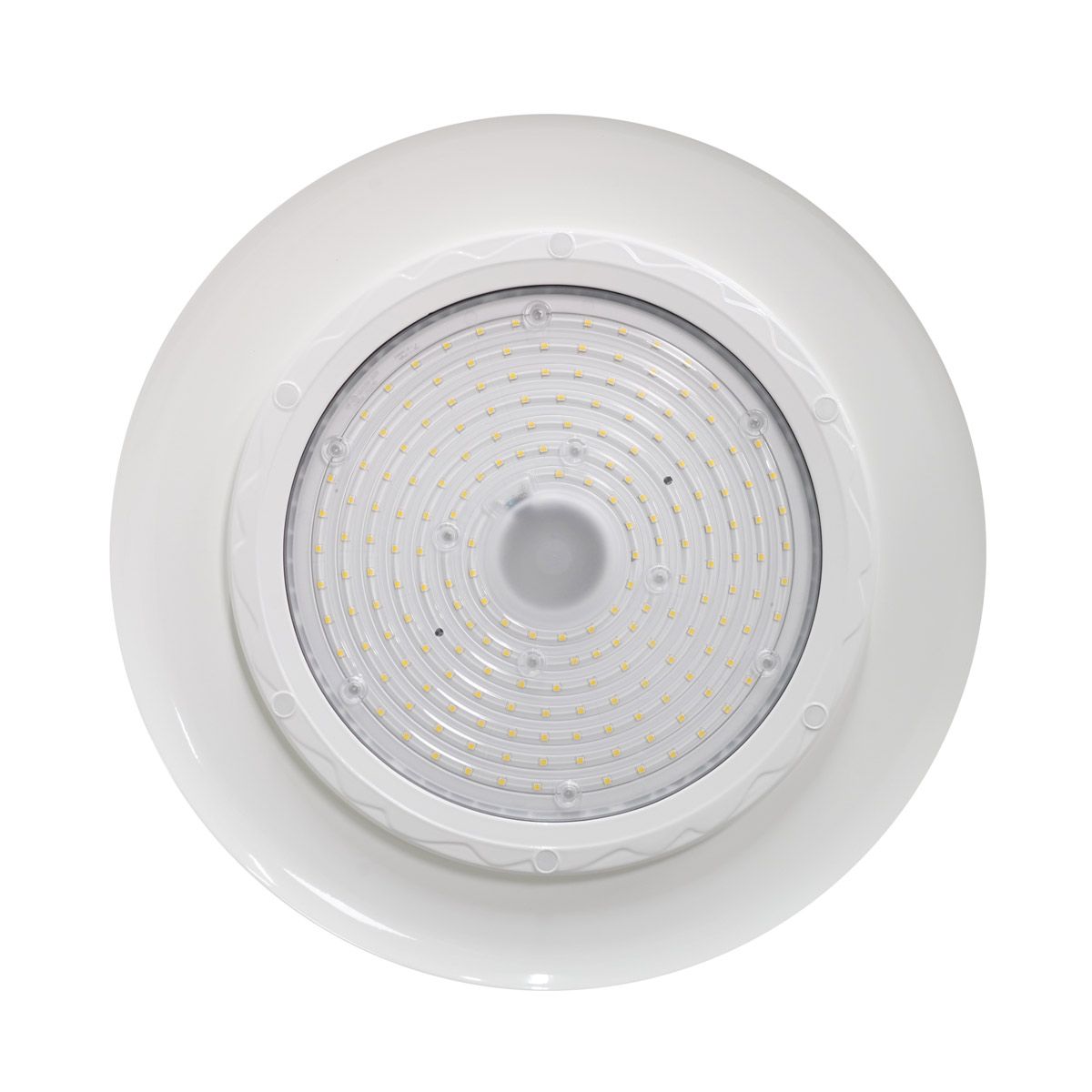Top view of Washdown LED High Bay – NSF – 150W showing circular LED array and white protective housing
