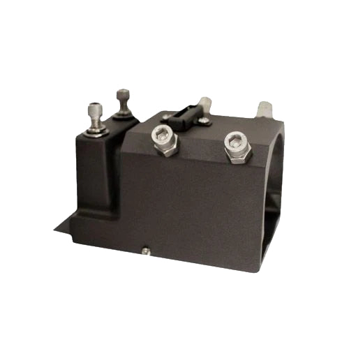 Black metal Slipfitter Tenon with adjustable bolts for secure mounting of lighting fixtures